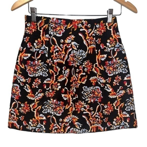 Zara A Line Black Mini Skirt‎ Floral, High Waist, Small